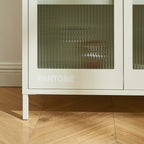 Fluted Glass and Metal Display Cabinet - Beige