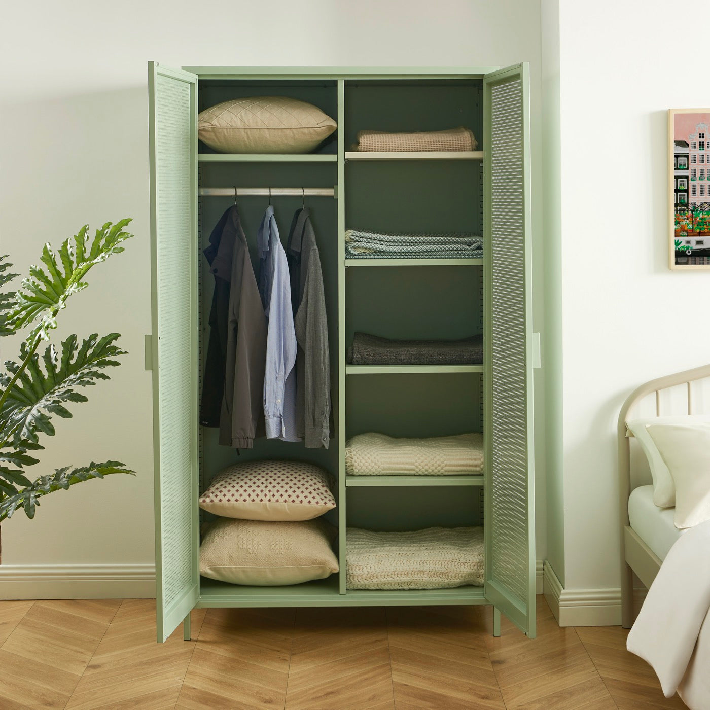 Wardrobe - Metal - Almond Green - 2 Doors