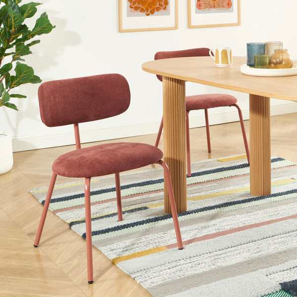 Lot De 2 Chaises - Tissu Et Pieds Métal - Terracotta