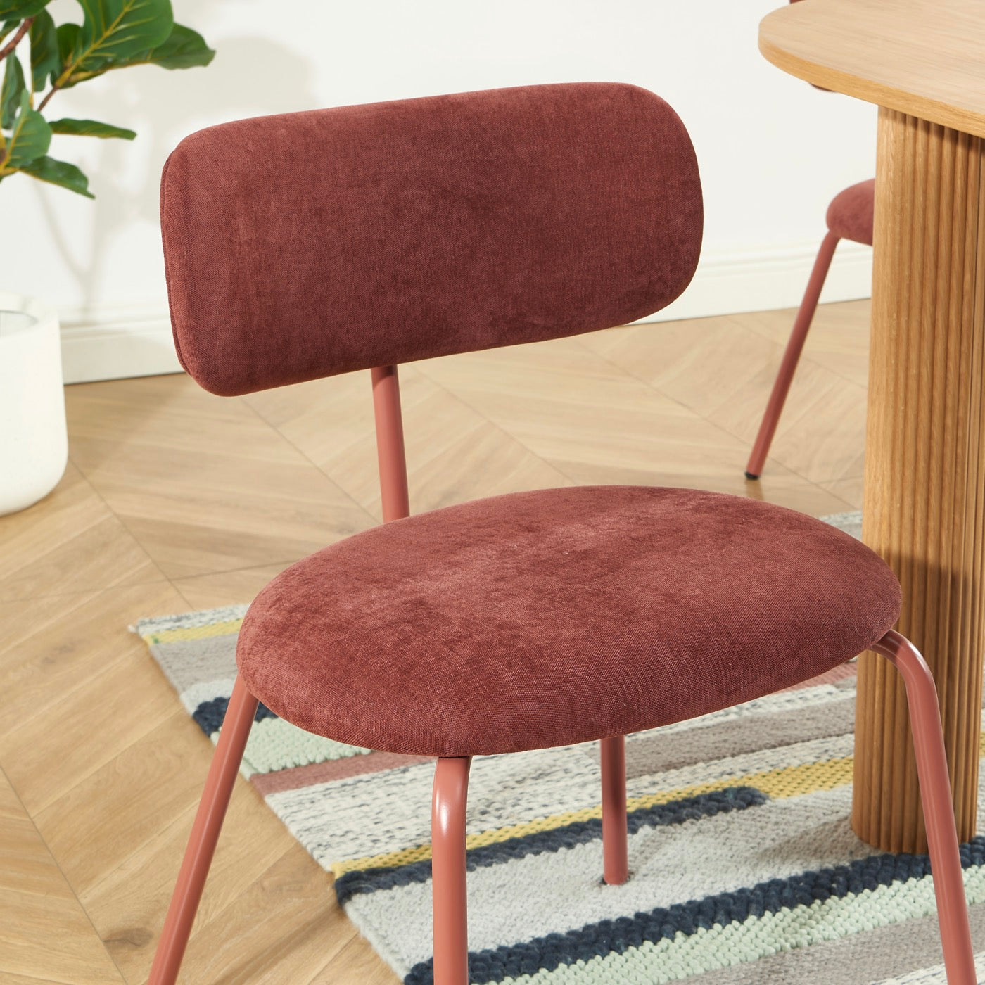Lot De 2 Chaises - Tissu Et Pieds Métal - Terracotta