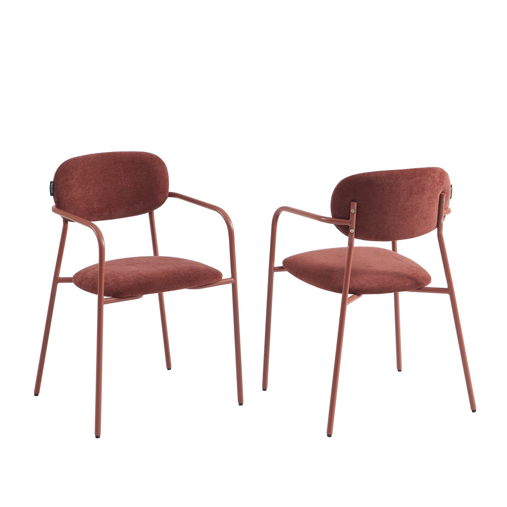 Lot De 2 Chaises - Tissu Et Pieds Métal - Terracotta