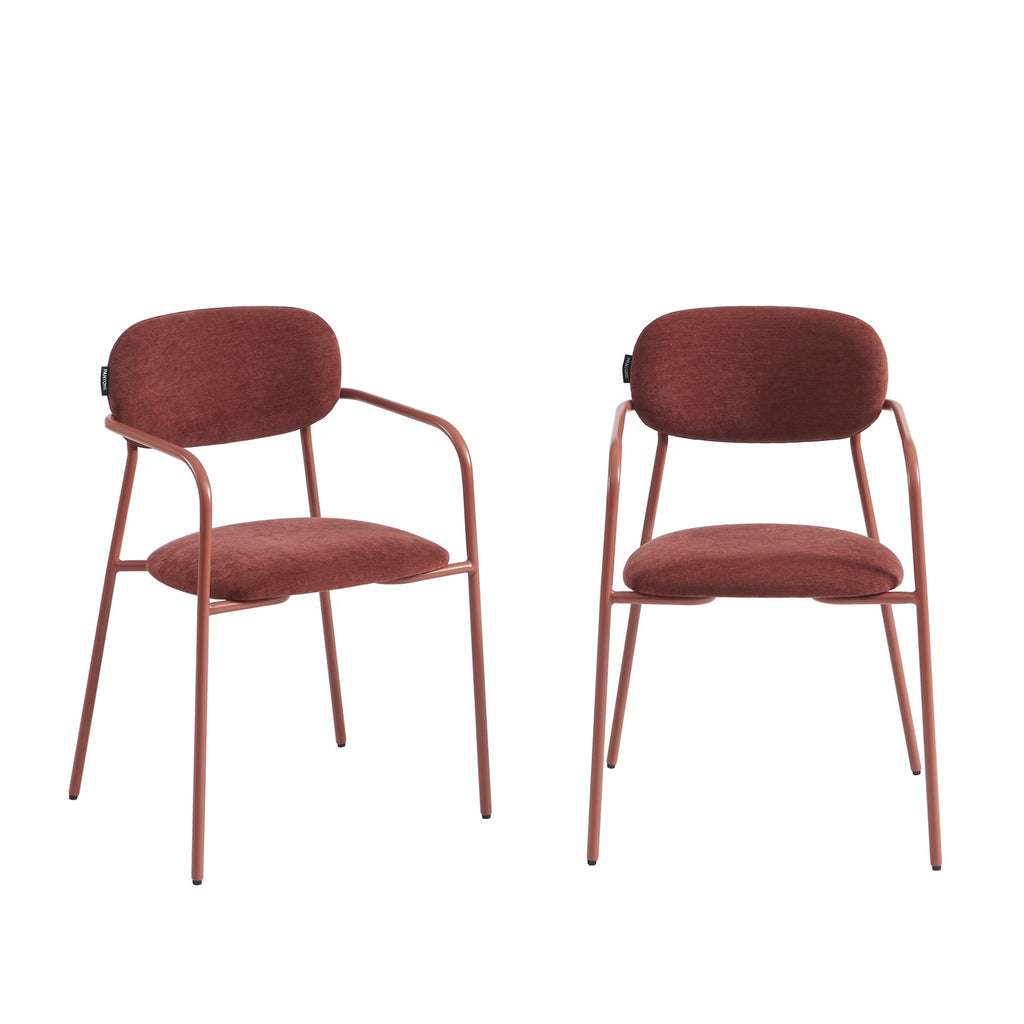 Lot De 2 Chaises - Tissu Et Pieds Métal - Terracotta
