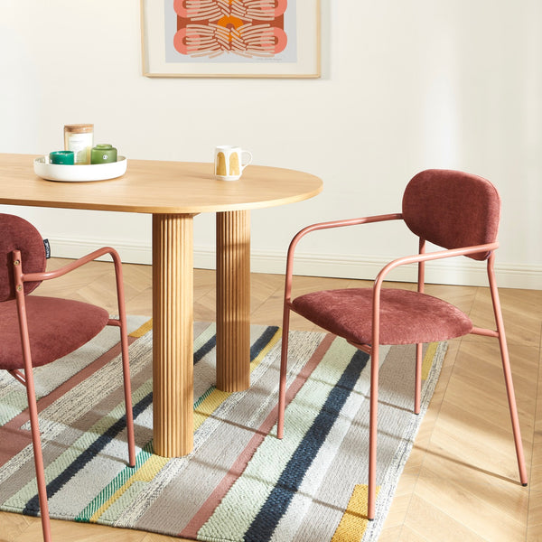 Lot De 2 Chaises - Tissu Et Pieds Métal - Terracotta