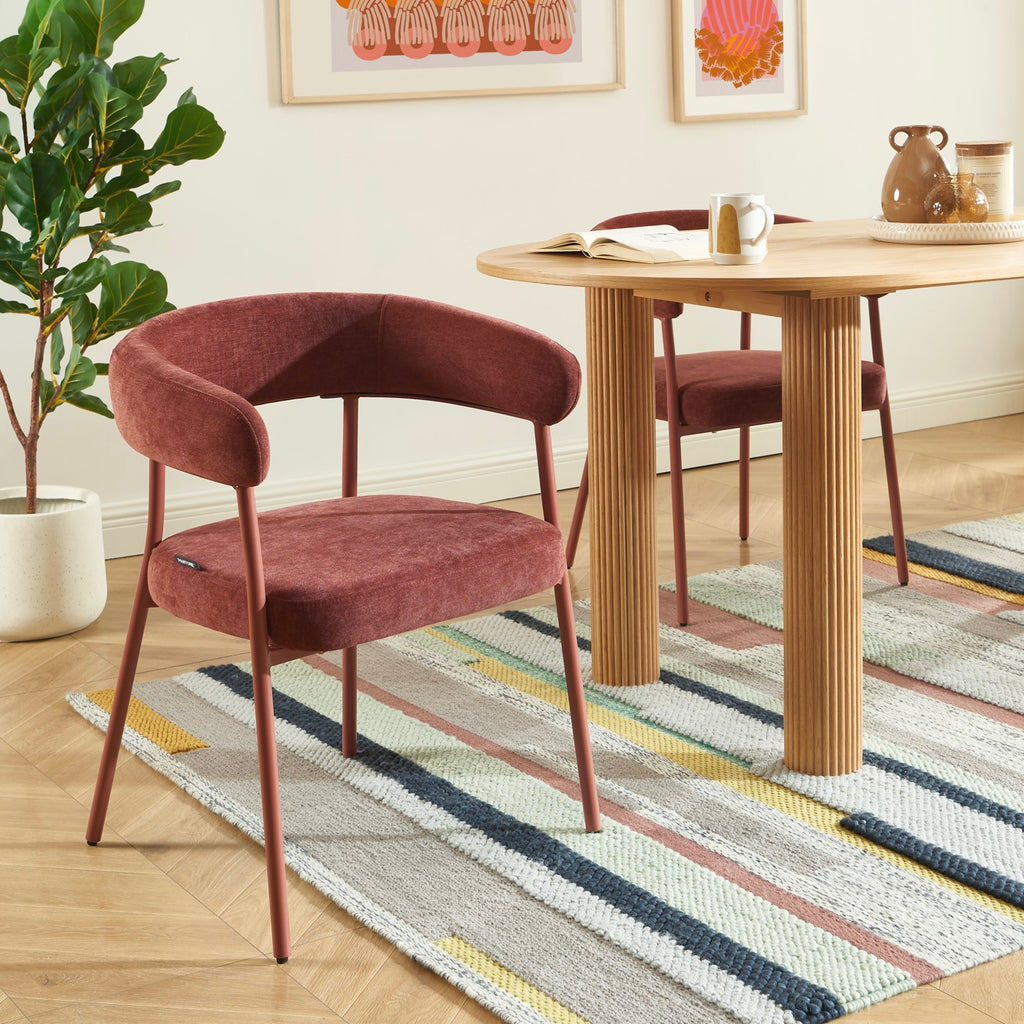 Set Of 2 Chairs - Fabric And Metal Legs - Terracotta