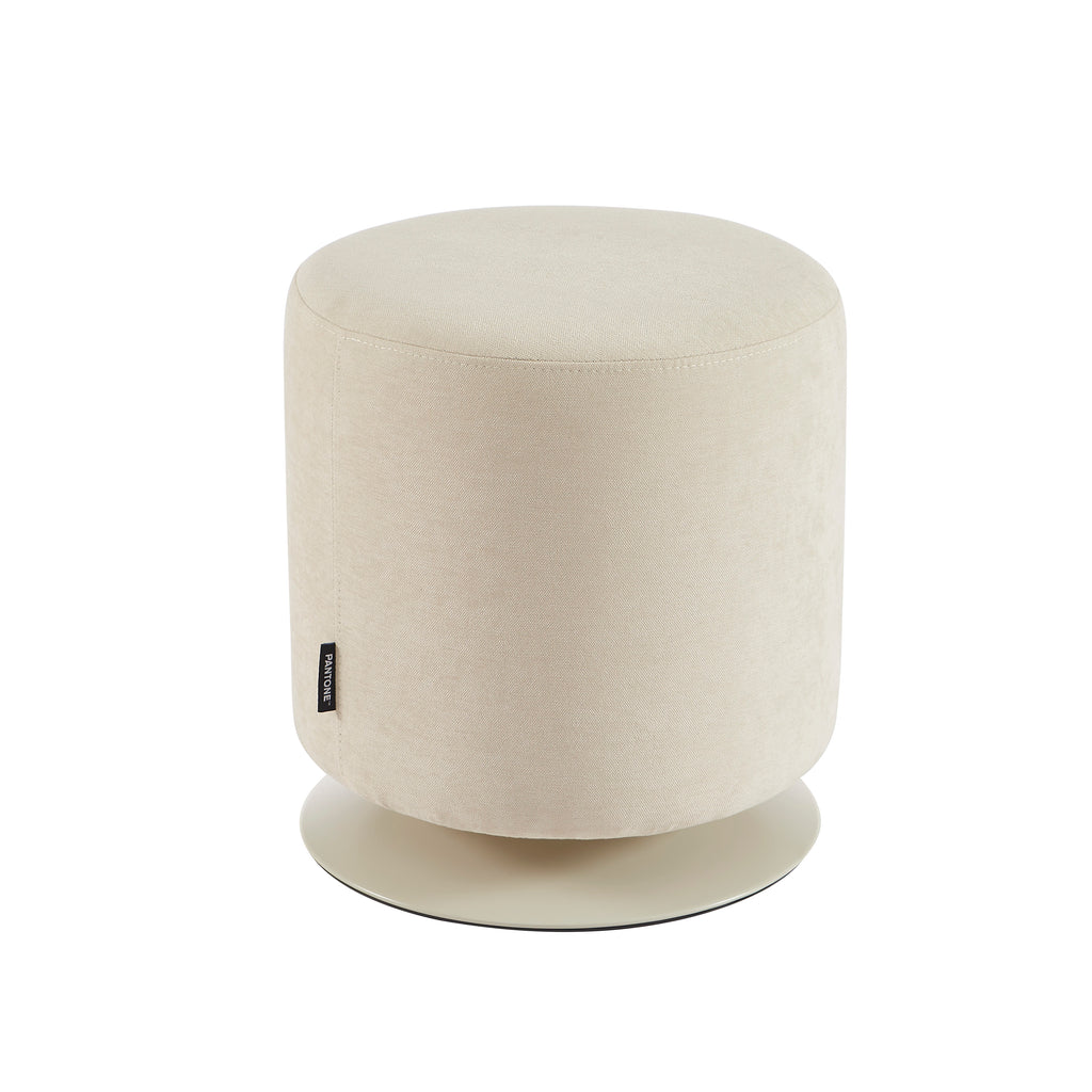 Swivel Ottoman - Chenille Fabric and Metal - Sand Beige