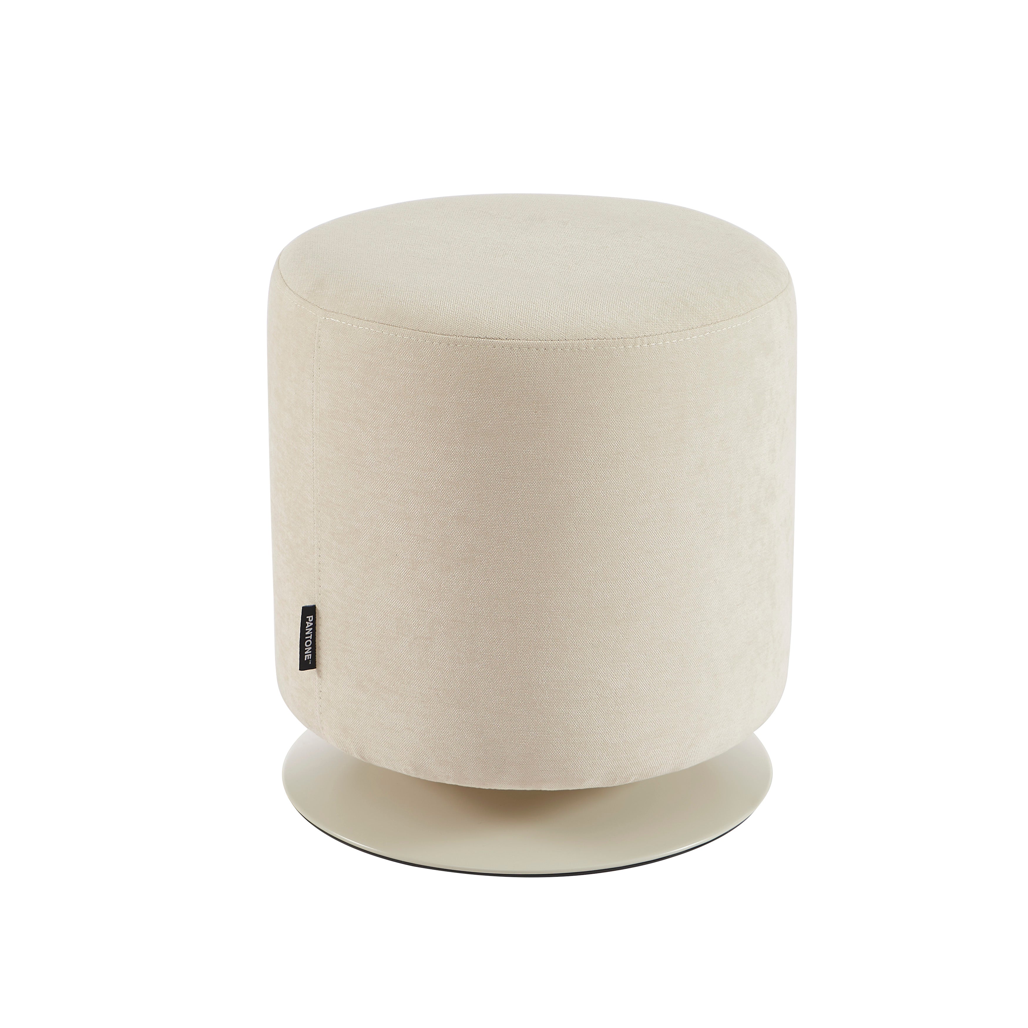 Swivel Ottoman - Chenille Fabric and Metal - Sand Beige