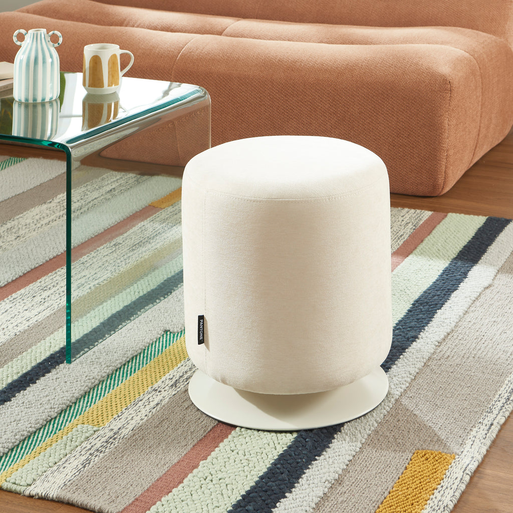 Swivel Ottoman - Chenille Fabric and Metal - Sand Beige
