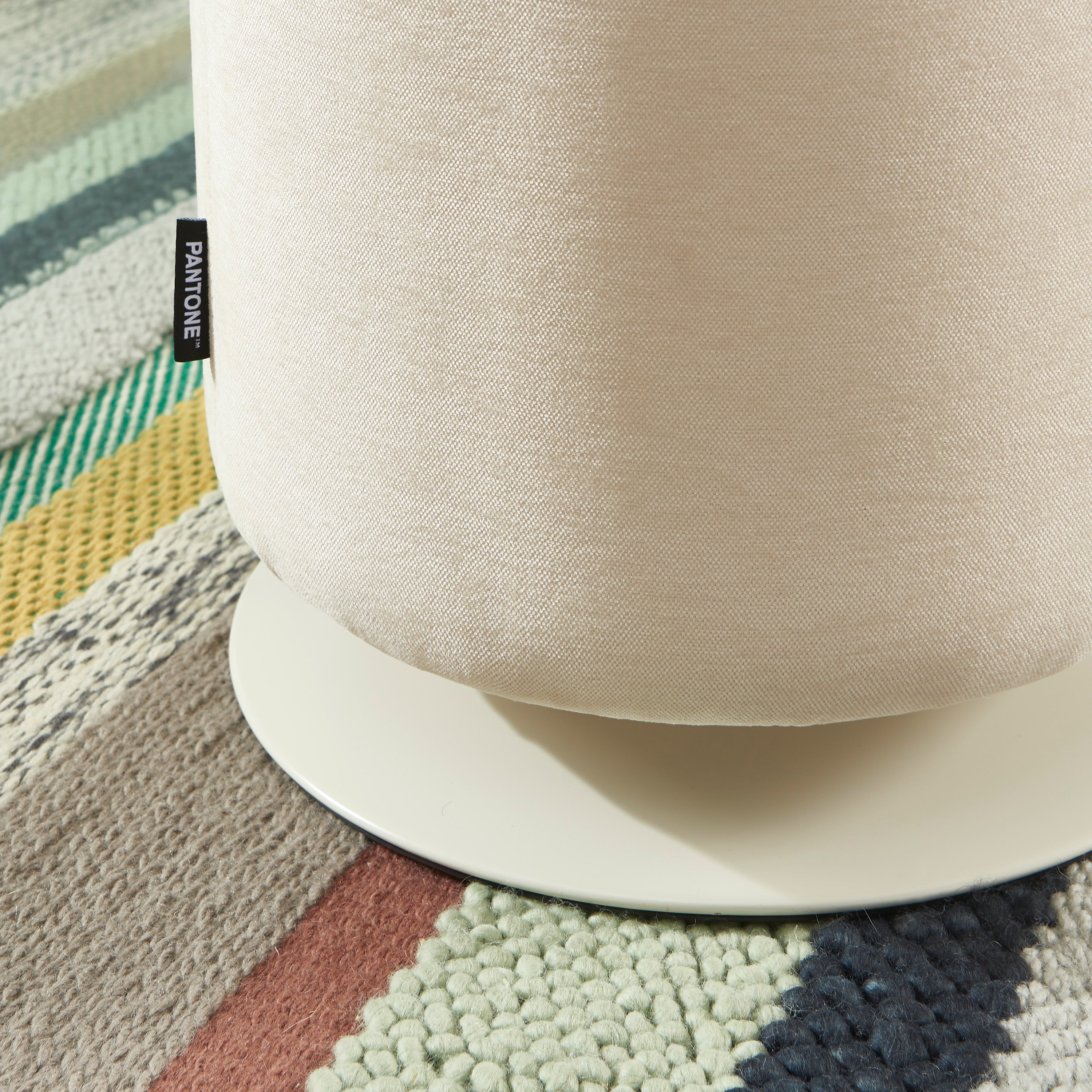 Swivel Ottoman - Chenille Fabric and Metal - Sand Beige