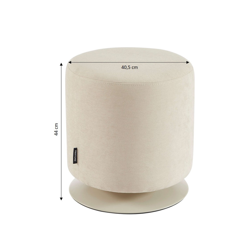 Swivel Ottoman - Chenille Fabric and Metal - Sand Beige