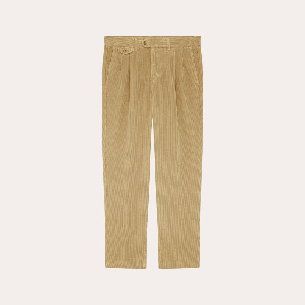 Pantalon À Double Plis En Velours Beige