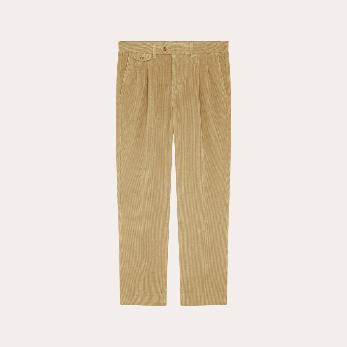 Pantalon À Double Plis En Velours Beige