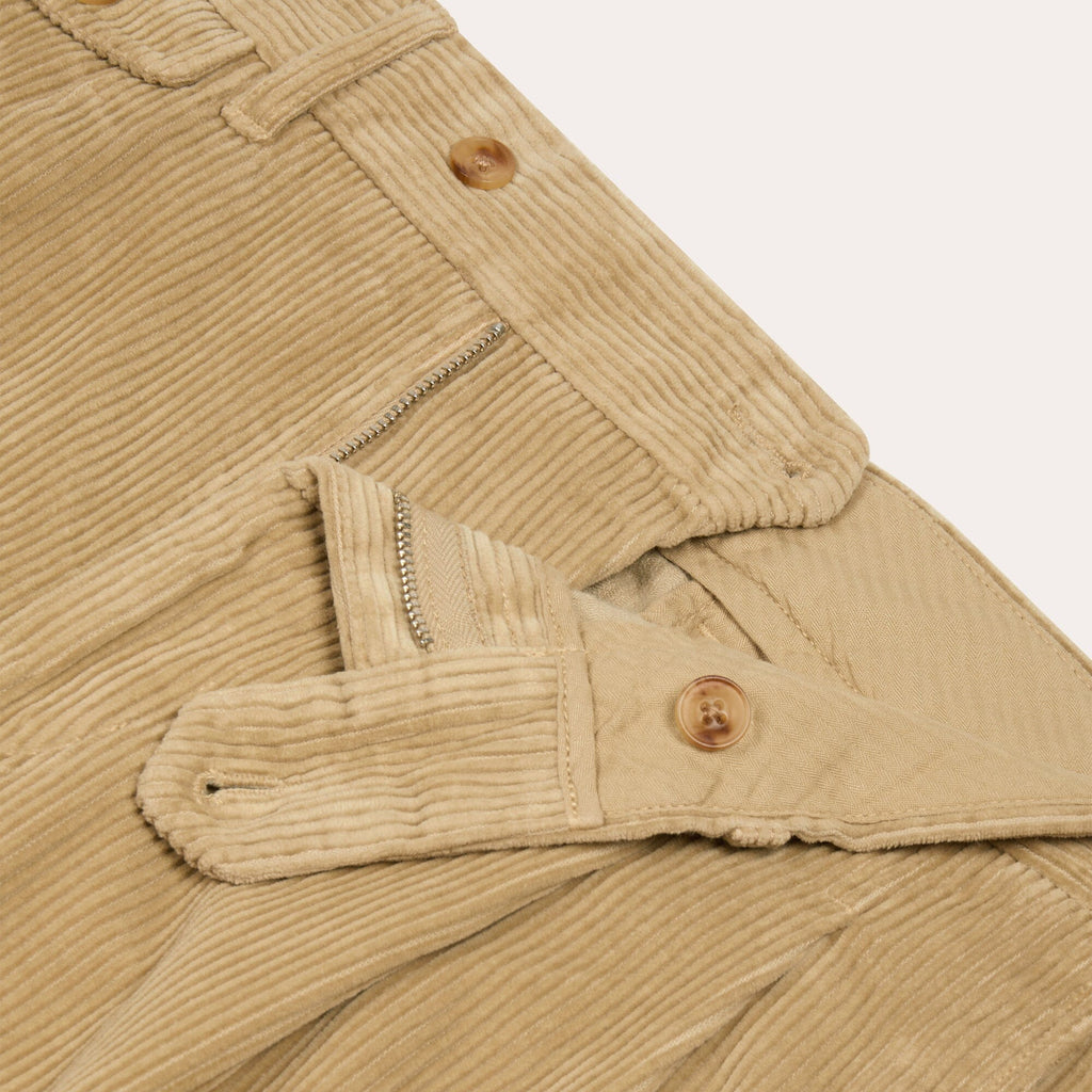 Pantalon À Double Plis En Velours Beige