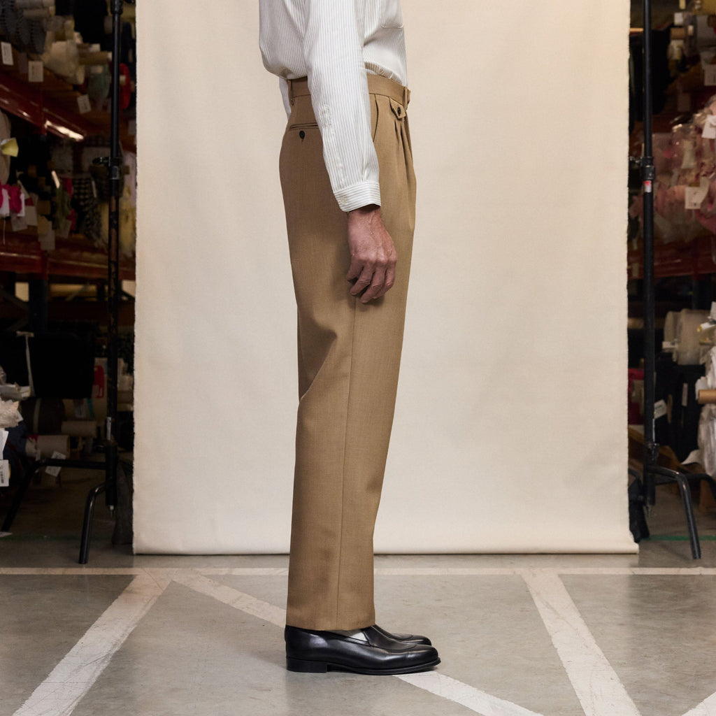Pantalon À Double Plis En Laine Vierge Camel