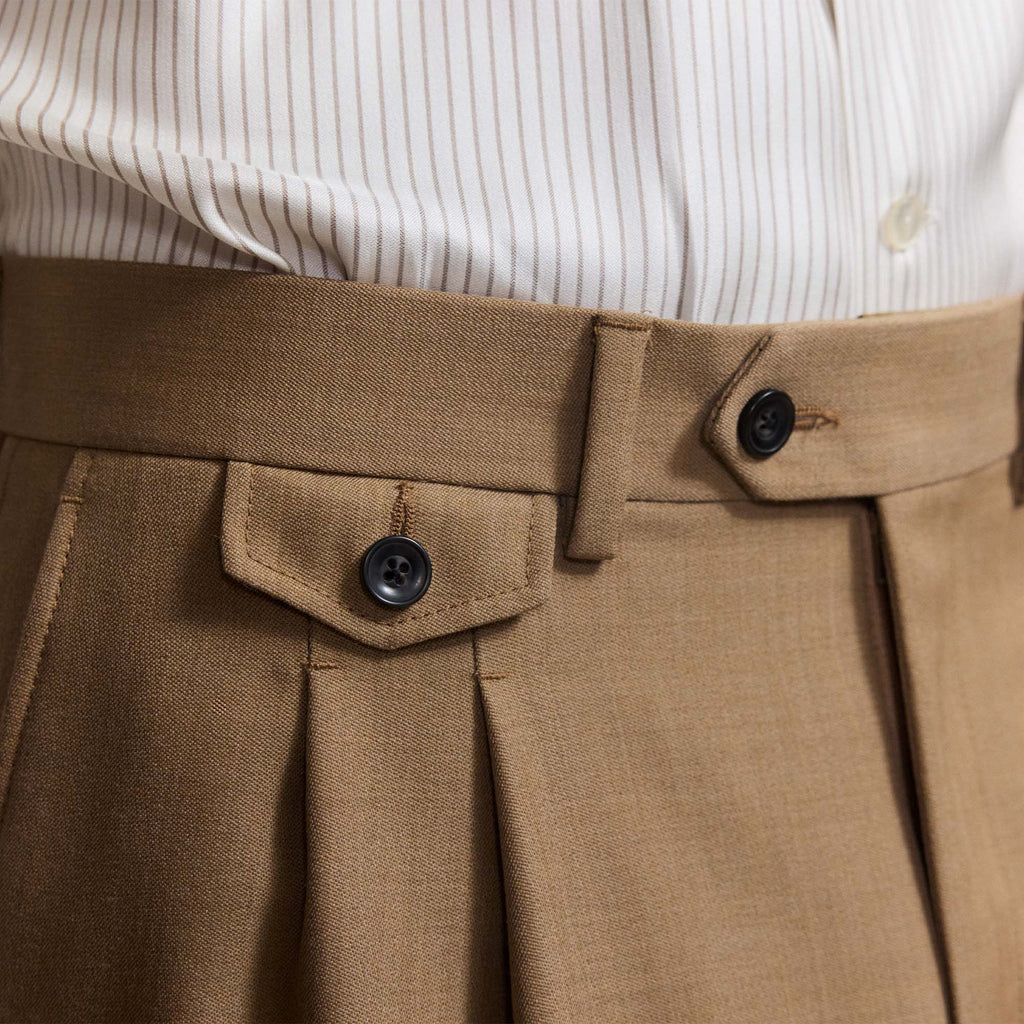 Pantalon À Double Plis En Laine Vierge Camel