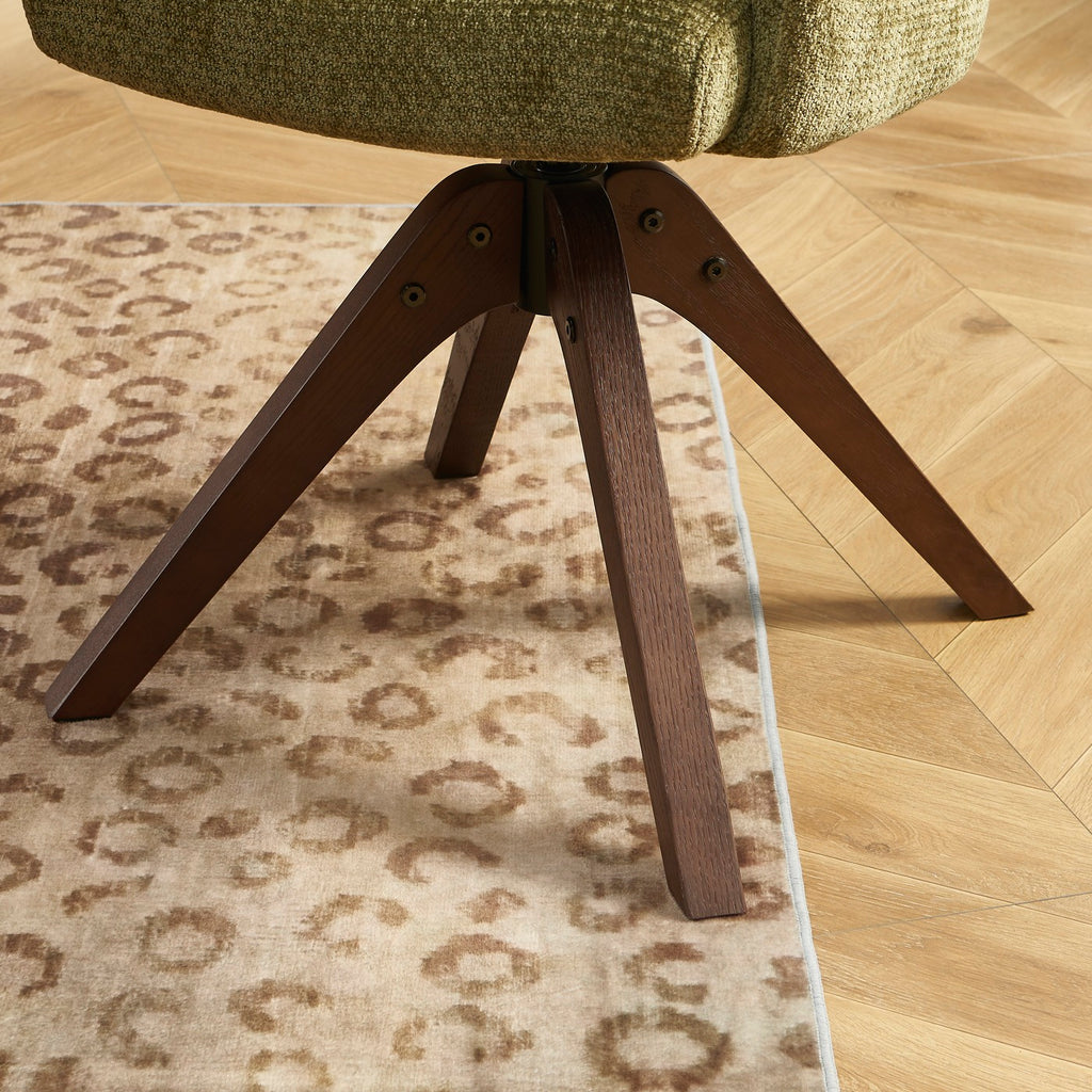 Paola - Chairs - Chenille Fabric - Green Solid Oak Legs