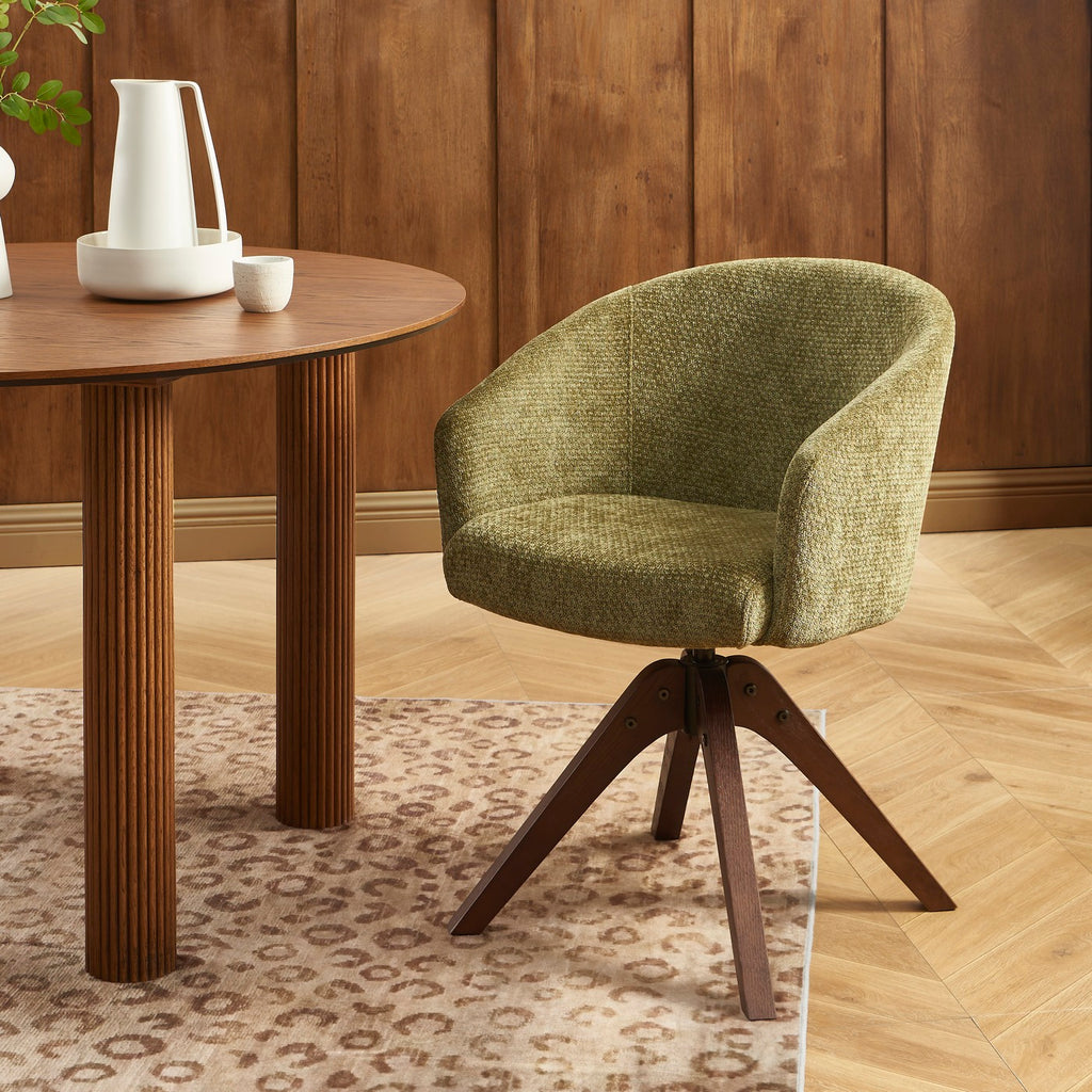 Paola - Chairs - Chenille Fabric - Green Solid Oak Legs