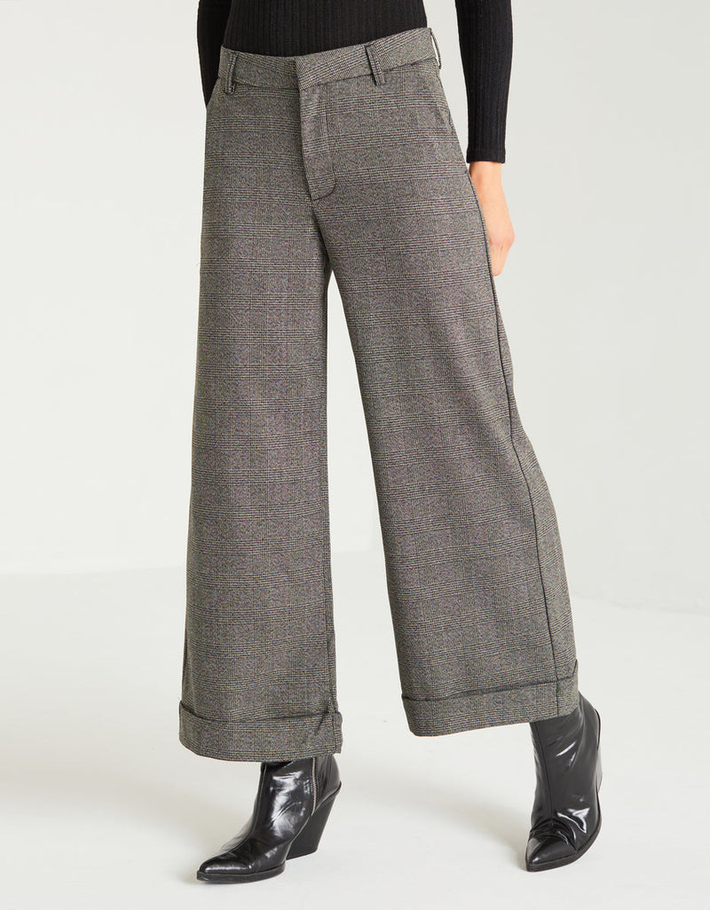 Vaqueros anchos Paolo Fancy H23 - Tartán negro - Mujer