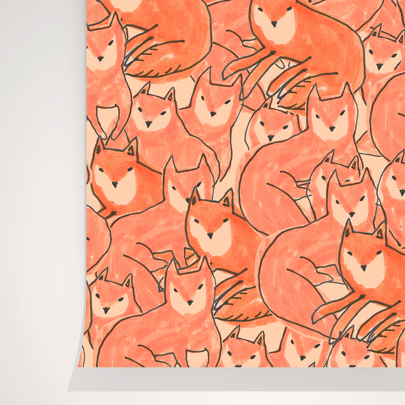 Papier Peint Fox Croud - Orange