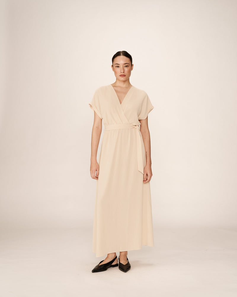 Vestido Largo Trapecio Mariposa Beige