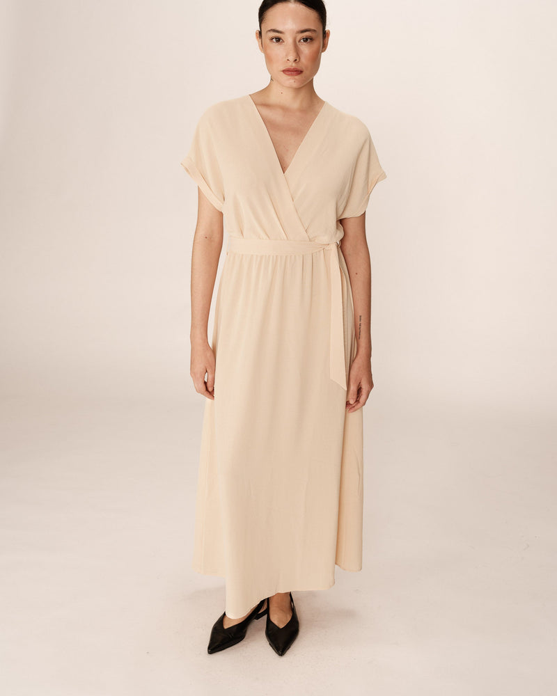 Vestido Largo Trapecio Mariposa Beige