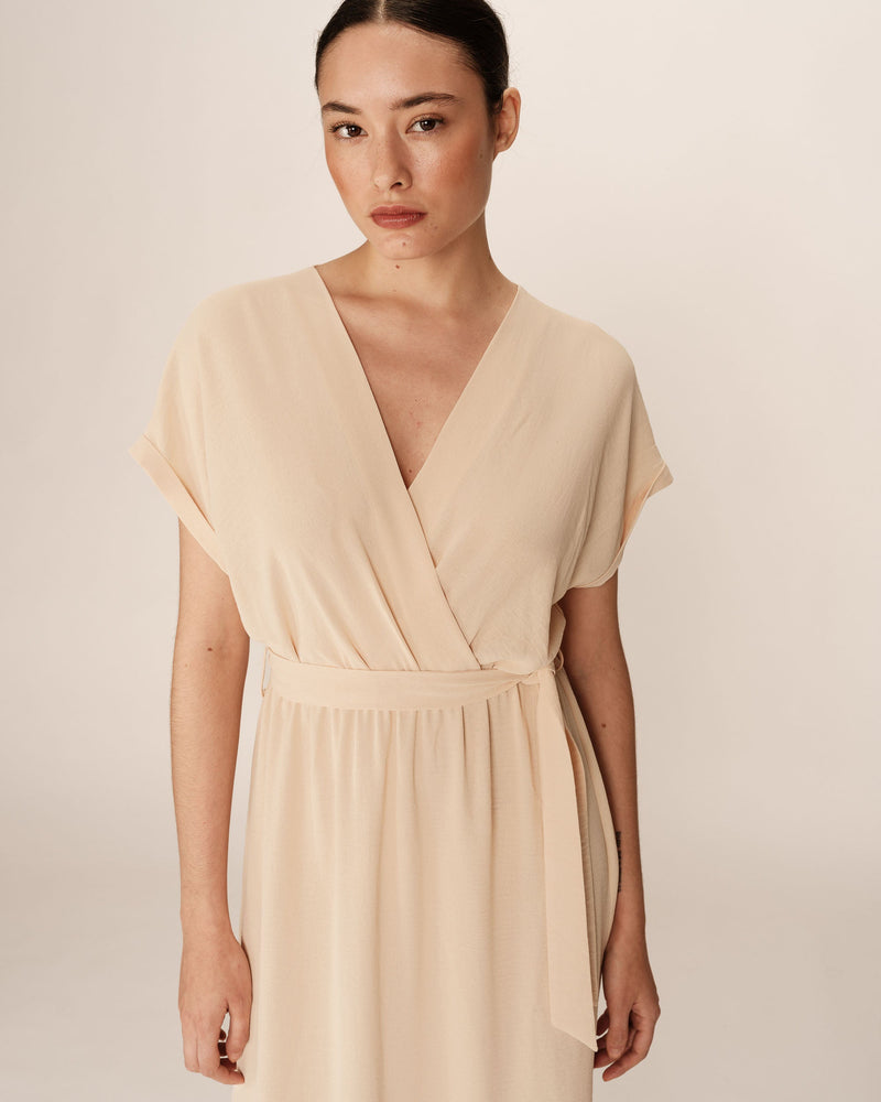 Vestido Largo Trapecio Mariposa Beige