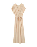 Vestido Largo Trapecio Mariposa Beige