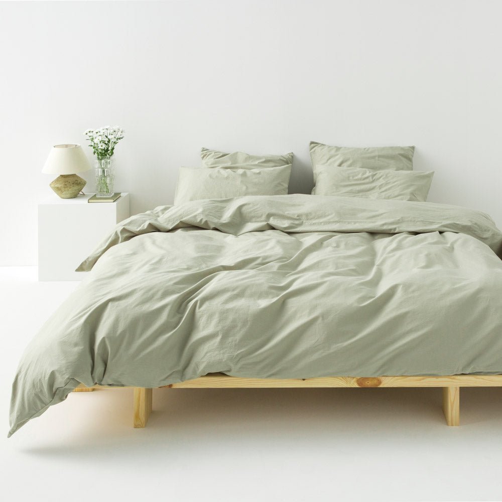 2 Pillowcases - Washed Cotton Percale 300 Thread Count - Sage Green