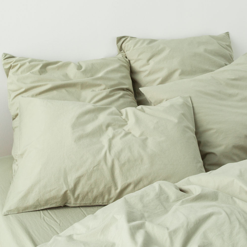2 Pillowcases - Washed Cotton Percale 300 Thread Count - Sage Green