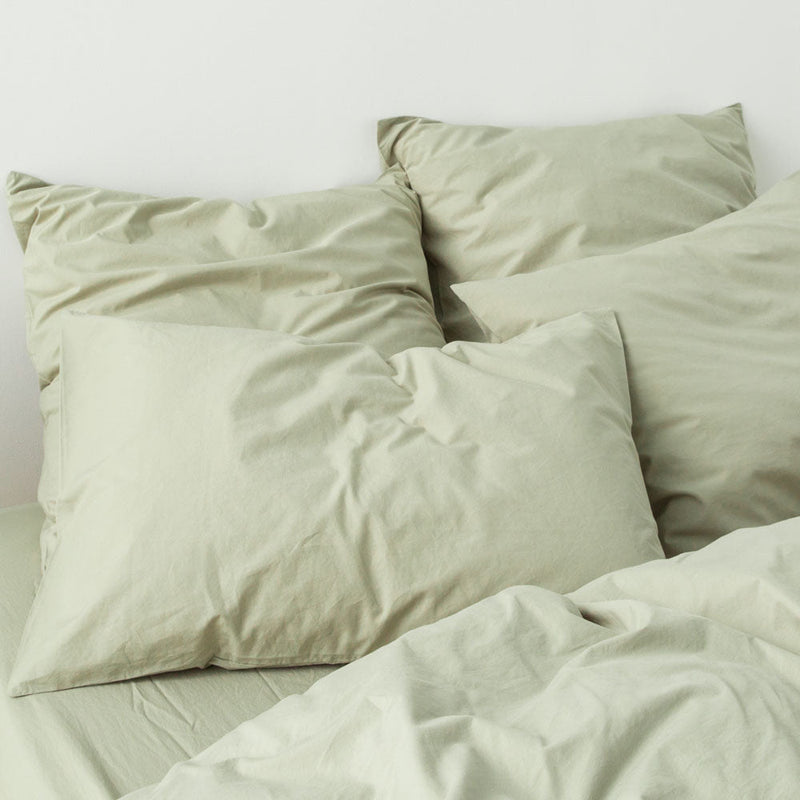 2 Taies D'Oreiller En Percale De Coton Lavé 300 Fils - Vert Sauge