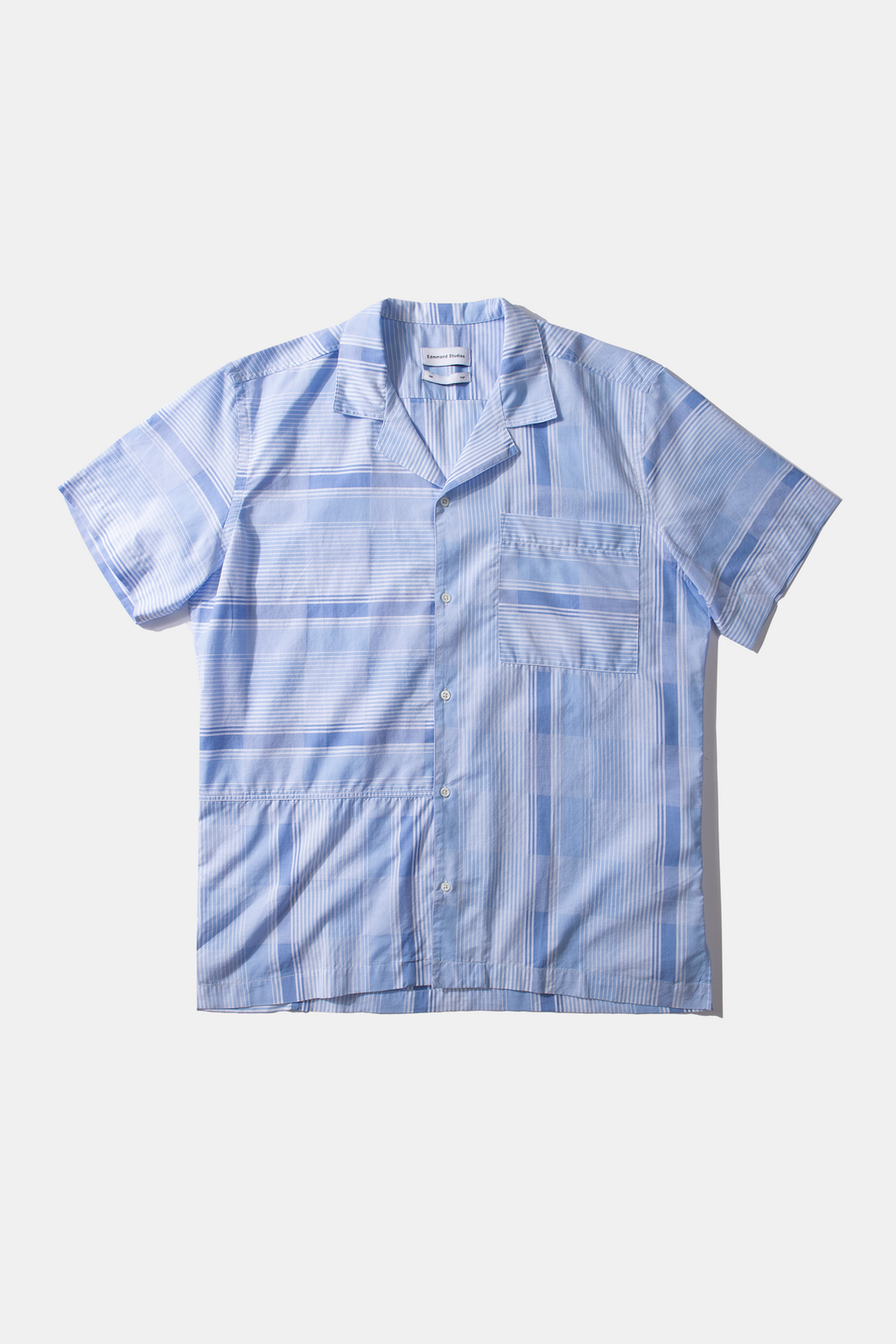 Camisa De Manga Corta Patchwork Plain Light Blue