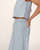Patina Blue Striped Wide Leg Pants