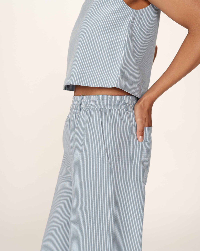Patina Blue Striped Wide Leg Pants