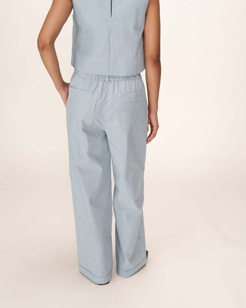 Patina Blue Striped Wide Leg Pants