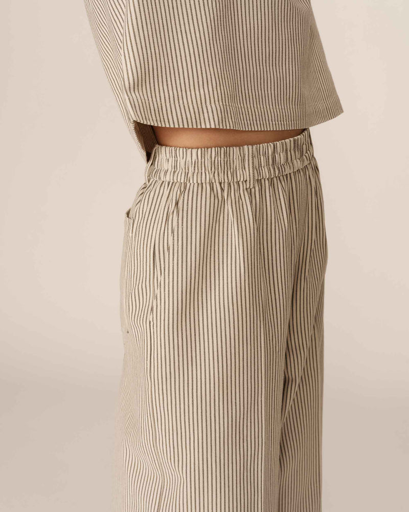 Wide Leg Pants With Ecru Patina Stripes