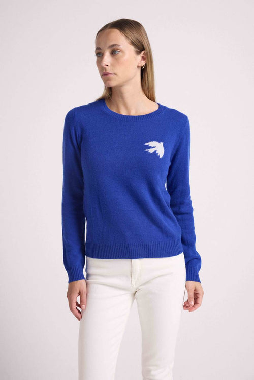 Blanc Pauline Dove Crew Neck Sweater - Azul real y pájaro - 100% Cachemira Oeko-Tex - Mujer