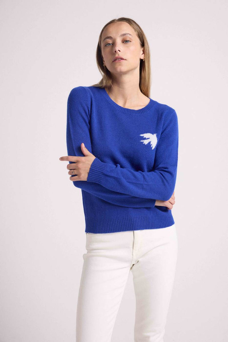 Blanc Pauline Dove Crew Neck Sweater - Azul real y pájaro - 100% Cachemira Oeko-Tex - Mujer