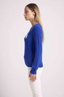 Blanc Pauline Dove Crew Neck Sweater - Azul real y pájaro - 100% Cachemira Oeko-Tex - Mujer