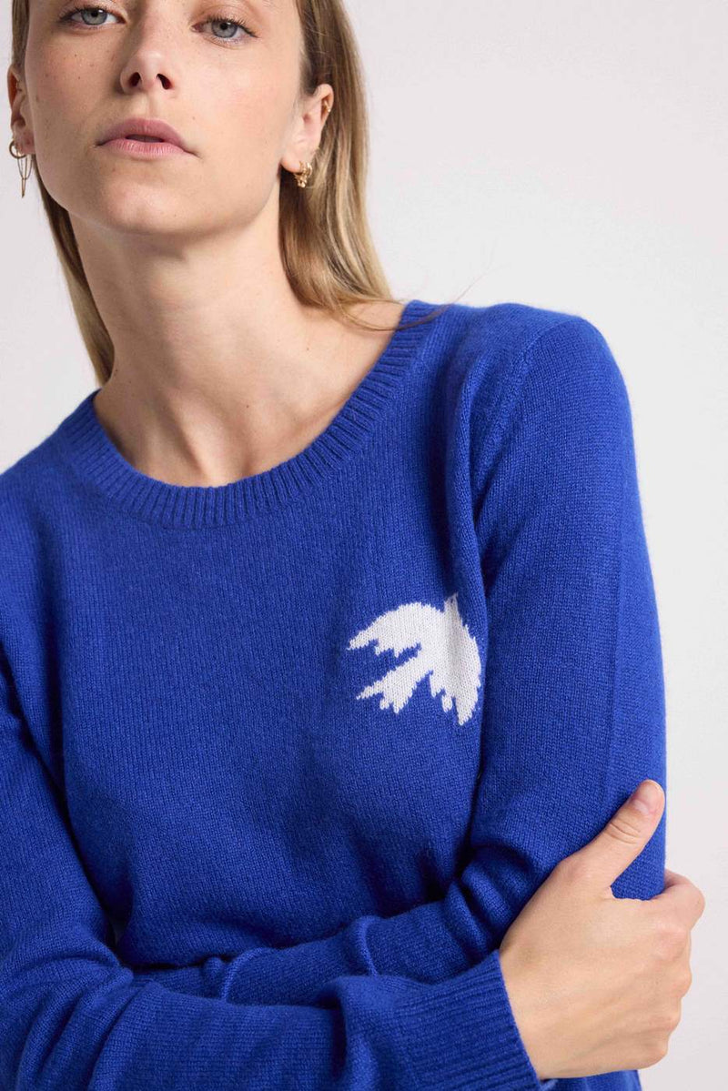 Blanc Pauline Dove Crew Neck Sweater - Azul real y pájaro - 100% Cachemira Oeko-Tex - Mujer