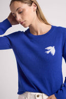 Blanc Pauline Dove Crew Neck Sweater - Azul real y pájaro - 100% Cachemira Oeko-Tex - Mujer