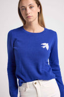 Blanc Pauline Dove Crew Neck Sweater - Azul real y pájaro - 100% Cachemira Oeko-Tex - Mujer