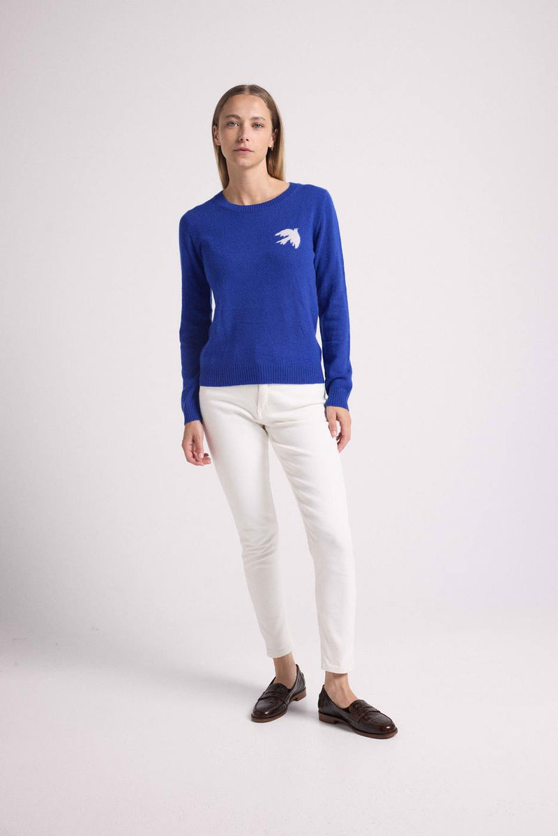 Blanc Pauline Dove Crew Neck Sweater - Azul real y pájaro - 100% Cachemira Oeko-Tex - Mujer