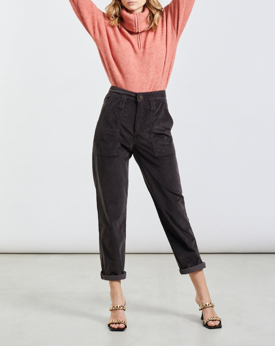 Pantalones cargo Pauline Velvet - Carbono - Mujer