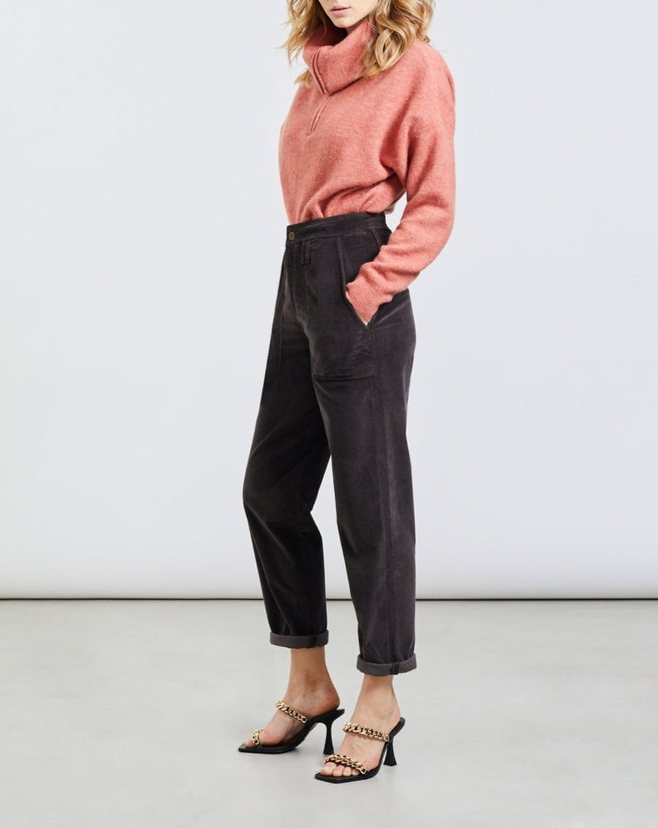 Pantalones cargo Pauline Velvet - Carbono - Mujer