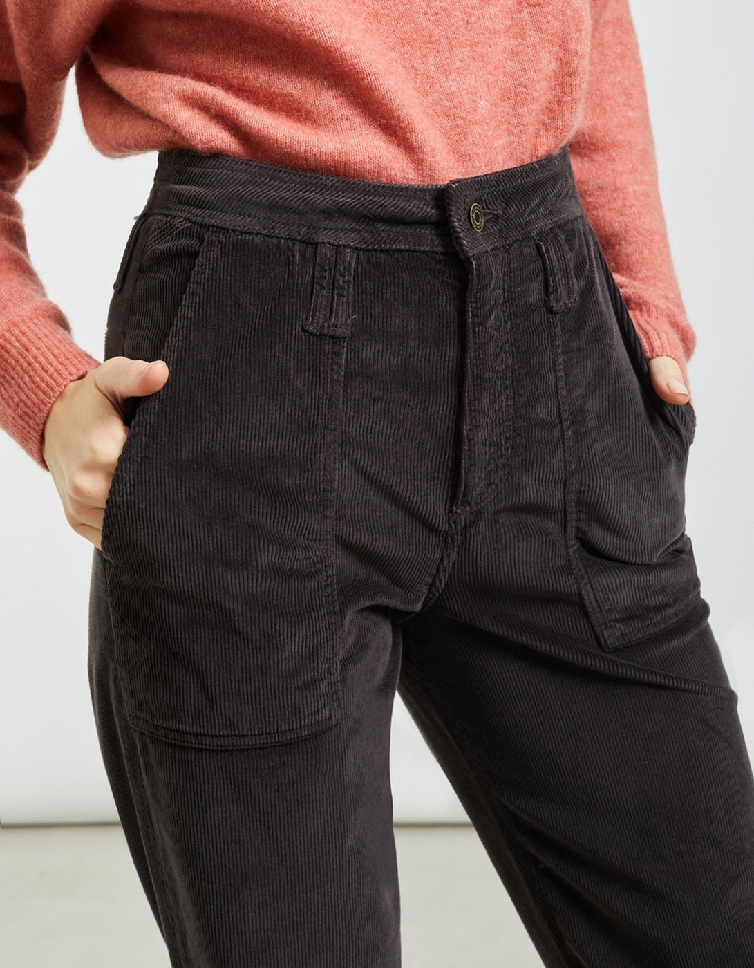 Pantalones cargo Pauline Velvet - Carbono - Mujer