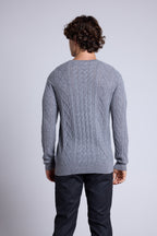 Jersey trenzado de cuello redondo Paul - Gris oscuro - Hombre
