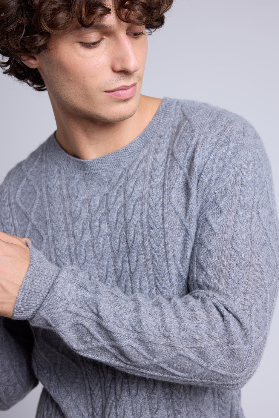 Jersey trenzado de cuello redondo Paul - Gris oscuro - Hombre