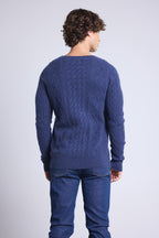 Pull Torsade Col Rond Paul - Bleu Indigo - Homme