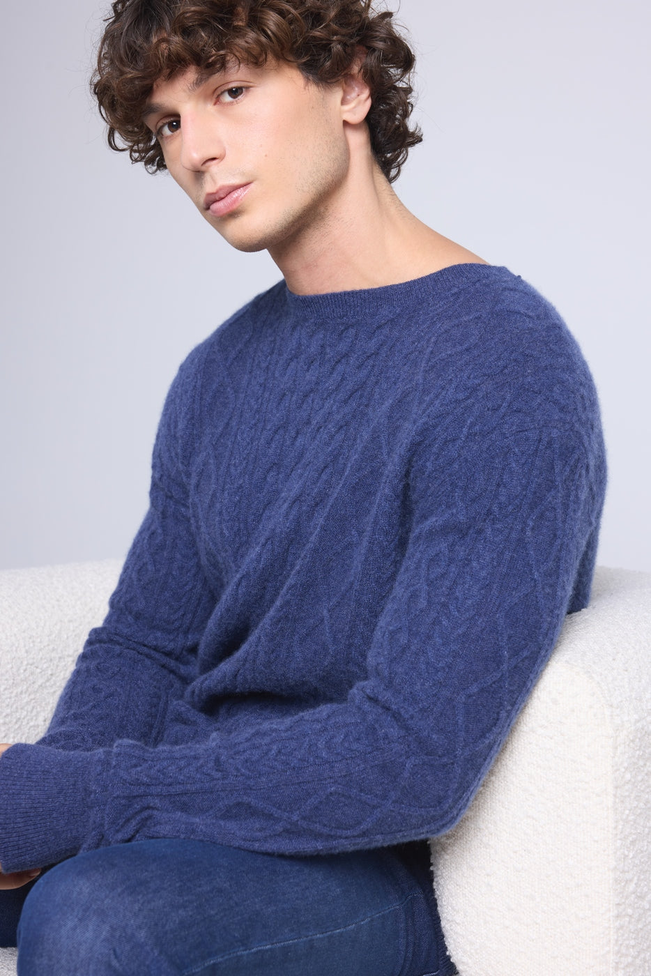 Pull Torsade Col Rond Paul - Bleu Indigo - Homme