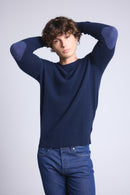 Pull Col Rond Coudieres Paxton - Bleu Marine Et Patch Denim - Homme