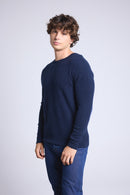 Pull Col Rond Coudieres Paxton - Bleu Marine Et Patch Denim - Homme